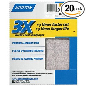 Show details of Norton 2638 Sandpaper 3X 150-Grit 9-by-11-Inch Sheets, 20 Sheets per Pack.