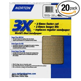 Show details of Norton 2632 Sandpaper 3X 400-Grit 9-by-11-Inch Sheets, 20-Sheets per Pack.