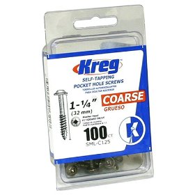 Show details of Kreg SML-C125-100  Pocket Screws 1-1/4-Inch, 8 Coarse, Washer-Head, 100-Count.