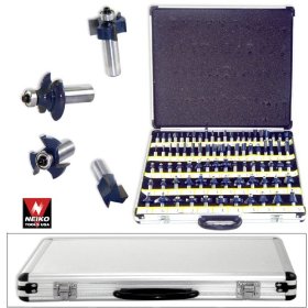 Show details of 80-Piece Premium-Grade 1/2" Tungsten Carbide Router Bit Set - 3 and 2 Blade - Aluminum Case.