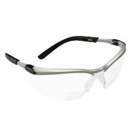 Show details of AO Safety 11376 Bx Reader +2.5 Diopter Safety Glasses, Silver/Black Frame, Clear Lens.