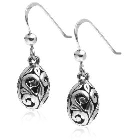 Show details of Sterling Silver Filigree Oval Drop Earrings.