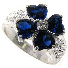 Show details of Sterling Silver Blue Heart CZ Flower Ring.
