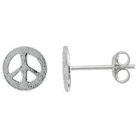 Show details of 5/16" (8 mm) Sterling Silver Peace Sign Earrings.