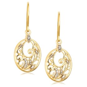 Show details of Yellow Gold Overlay Sterling Silver Diamond Accent Dangle Earrings.
