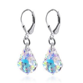 Show details of Adorable Clear Swarovski Crystal .925 Sterling Silver Leverback Dangle Earrings.