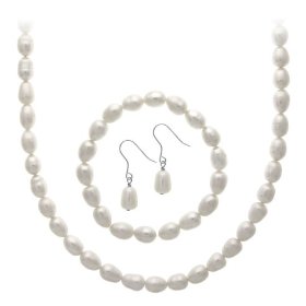 Show details of Sterling Silver Cultured Freshwater Pearl 3 Piece Jewelry Set.