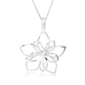 Show details of Sterling Silver Open Double Flower Pendant, 16" - 18".
