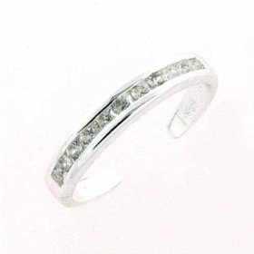 Show details of Sterling Silver Toe Ring with Channel Set Simulated Diamond CZ.