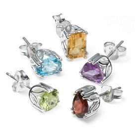 Show details of Sterling Silver Peridot, Garnet, Amethyst, Blue Topaz & Citrine Individually Boxed Stud Earring Set.