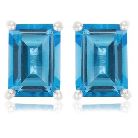 Show details of 14k White Gold 7x5mm Emerald Cut Coated Blue Topaz Stud Earrings.