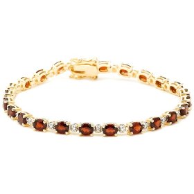 Show details of 18k Yellow Gold Overlay Sterling Silver Garnet w/ Diamond Accent Bracelet, 7.25".