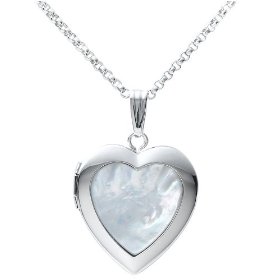 Show details of Sterling Silver Mother-of-Pearl Heart Locket, 18".