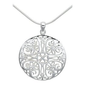 Show details of Sterling Silver Filigree Circle Pendant, 18".