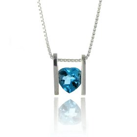 Show details of Sterling Silver & Blue Topaz Heart Solitaire Pendant with Chain.