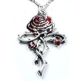 Show details of Rosycroix Silver-Tone Pewter Gothic Druid Immortality Rose Pendant Necklace.