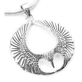 Show details of Winged Sterling Silver Spread Open Phoenix Wing Pendant.