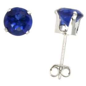 Show details of 1 Carat size (6 mm) Brilliant-Cut Sapphire Blue Sterling Silver Cubic Zirconia Stud Earring.