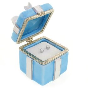 Show details of 14k White Gold Round Diamond Stud Earrings w/ Robin's Egg Blue Box (1 cttw, I Color, I3 Clarity).