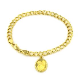 Show details of 14kt Gold Link Bracelet with Guardian Angel Charm - 7".