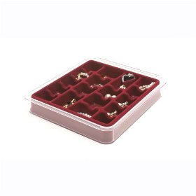 Show details of Velvet Jewelry Tray - Stacking - 18 Compartment (Burgundy) (1.5" H x 8.25" W x 9.25" D).