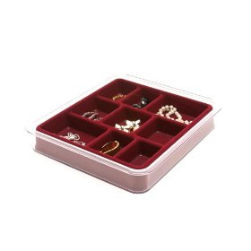 Show details of Velvet Jewelry Tray - Stacking - 9 Compartment (Burgundy) (1.5" H x 8.25" W x 9.25" D).