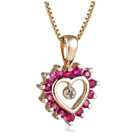 Show details of 18k Yellow Gold Overlay Sterling Silver Ruby & Diamond Heart Pendant.