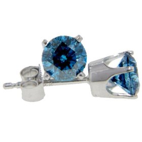 Show details of 14K White Gold or Yellow Gold, Round, Blue Diamond Stud Earrings (1/2 ctw).