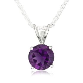 Show details of Sterling Silver 8mm Round Amethyst Pendant w/ Light Rope Chain, 18".