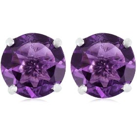 Show details of Sterling Silver 8mm Round Amethyst Earrings.