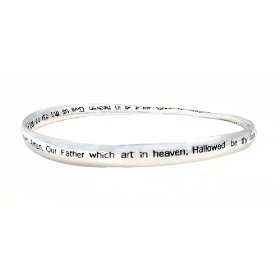 Show details of Bracelet - B161 - Bangle Style Inscribed with the Lord's Prayer ~ Our Father Who Art in Heaven Hallowed By Thy Name... ~ Silver Tone Metal.