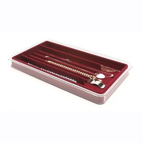 Show details of Velvet Jewelry Tray - Stacking - 7 Slot Necklace (Burgundy) (1.5" H x 9.25" W x 16.25" D).