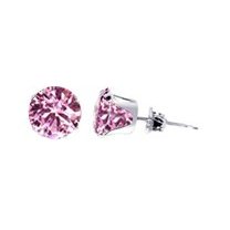 Show details of Sterling Silver 3 MM Round Pink Cubic Zirconia Stud Post Friction Back Earrings.