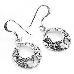 Show details of Winged Sterling Silver Spread Out Phoenix Wing Earrings.
