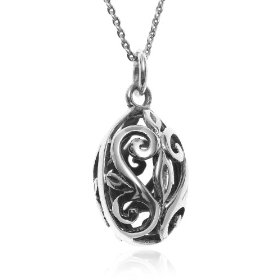 Show details of Sterling Silver Filigree Oval Pendant, 18".