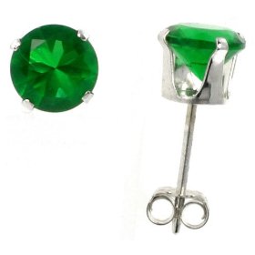 Show details of 1 Carat size (6 mm) Brilliant-Cut Emerald Green Sterling Silver Cubic Zirconia Stud Earring.