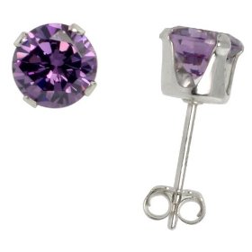 Show details of 1 Carat size (6 mm) Brilliant-Cut Amethyst colored Sterling Silver Cubic Zirconia Stud Earring.