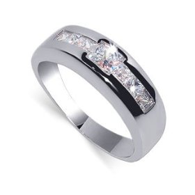 Show details of Mens .925 Sterling Silver Band Cubic Zirconia Ring.