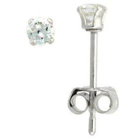 Show details of Sterling Silver 2 mm (0.03 Carat Size each) Brilliant Cut Cubic Zirconia Stud Earrings.