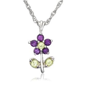 Show details of Sterling Silver Peridot and Amethyst Flower Pendant.