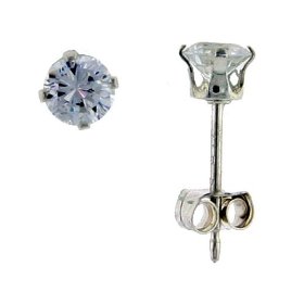 Show details of Sterling Silver 3 mm (0.10 Carat Size each) Brilliant Cut Cubic Zirconia Stud Earrings.