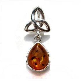 Show details of Certified Genuine Honey Amber and Sterling Silver Celtic Knot Pendant.