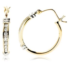 Show details of 14k Two-Tone Diamond Hoops (1/8 cttw, H-I Color, I2 Clarity).