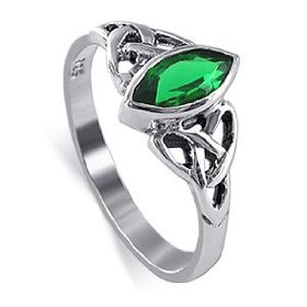 Show details of Sterling Silver Celtic knot Band Emerald Cubic Zirconia Marquise Ring.