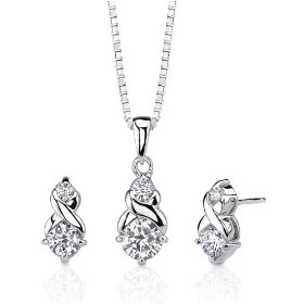 Show details of Infinitely Sophisticated: Sterling Silver Designer Inspired Bridal Jewelry Earring/ Pendant with CZ Diamonds.