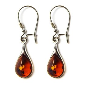 Show details of Certified Genuine Honey Amber and Sterling Silver Small Drop Earrings.