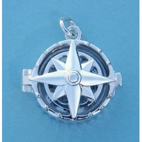 Show details of Sterling Silver Compass Rose Locket with Working Compass.