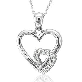 Show details of 10k White Gold Heart Diamond Pendant Necklace (HI, I, 0.10 carat).