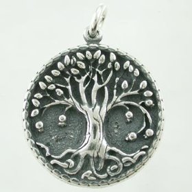 Show details of Very Detailed Round Tree of Life Pendant in Sterling Silver, #9023.