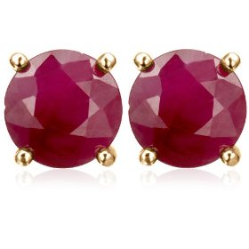 Show details of 18k Yellow Gold Overlay Sterling Silver 5mm Ruby Stud Earrings.
